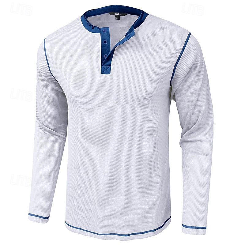 Voor heren T-shirt Wafel Henley-shirt Henley-shirt Shirt met lange mouwen Effen Raglan mouw Henley Straat Vakantie Lange mouw Lapwerk Kleding Polyester Modieus Ontwerper Basic 2025 - $21.99 -P2