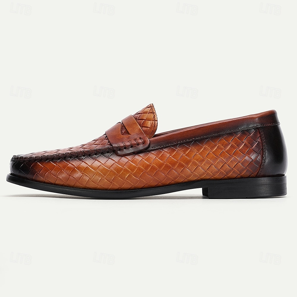 Herren-Loafer aus hochwertigem geflochtenem Rindsleder mit stilvollem Akzent – bequemes, formelles Schuhwerk für Business und besondere Anlässe 2025 - $94.99 –P2