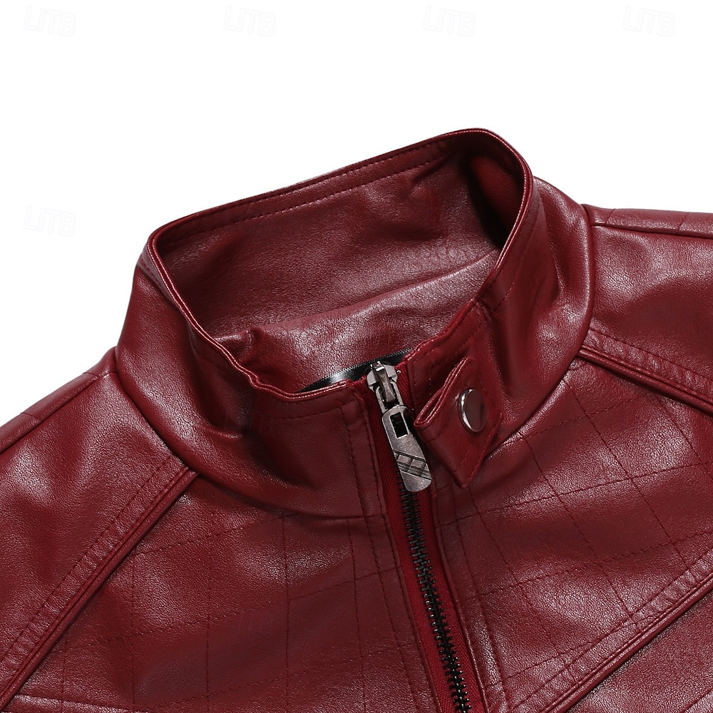 Men's Faux Leather Jacket Transition Jacket Casual Jacket Biker Jacket Casual Thermal Warm Rain Waterproof Faux Fur Trim Fall Pure Color Casual Stand Collar Regular Regular Faux Leather Regular Fit 2025 - $81.99 –P5