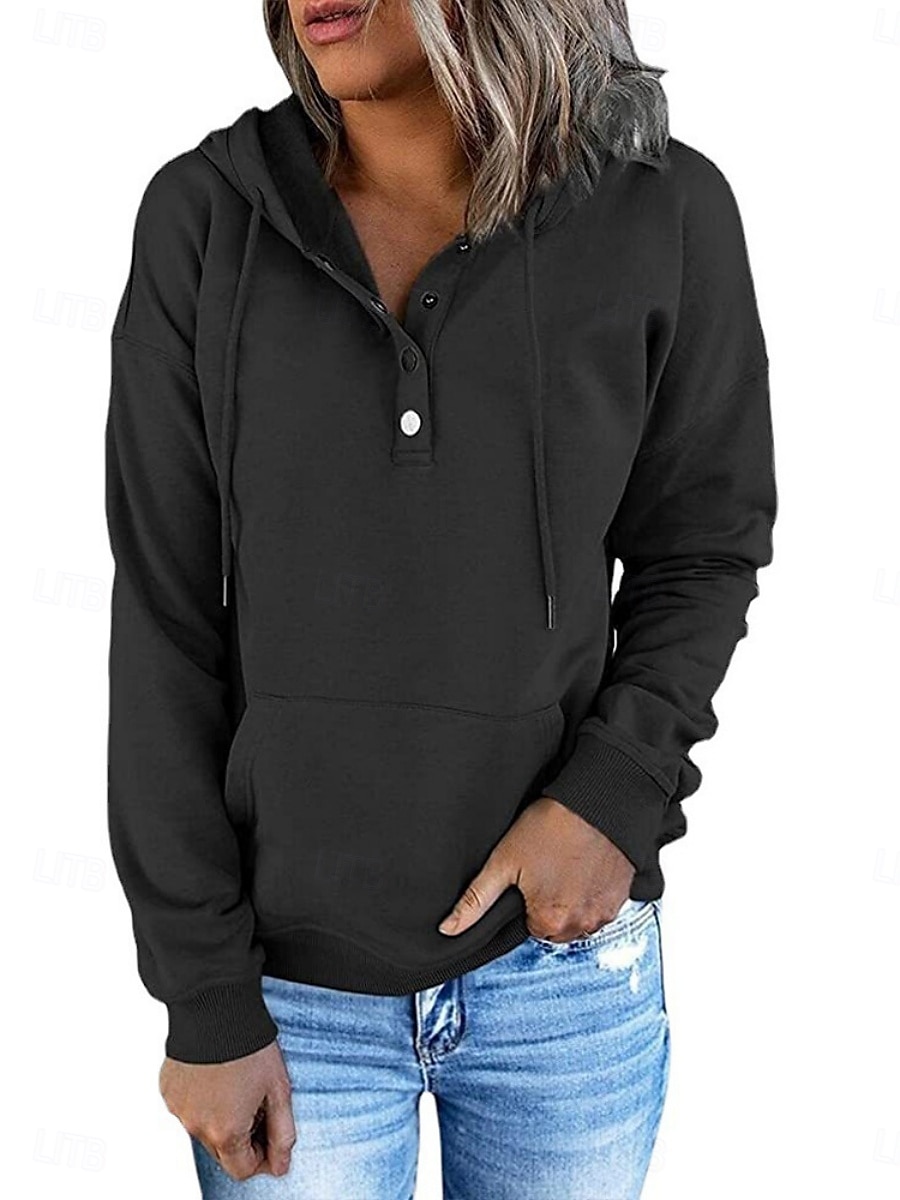 Mujer Casual Manga Larga Sudadera Tops regulares Calle Uso Diario Retazos Botones Negro Vino Morado Otoño Invierno 2025 - $38.99 –P6