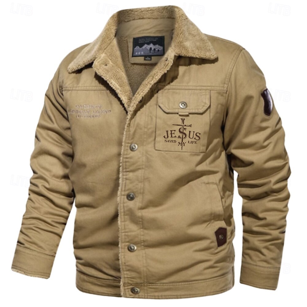 Per uomo Croce Gesù Giacca bomber Giacca in sherpa Impermeabile Anti-pioggia Resistente all'acqua Vintage Informale Giornaliero Per eventi Per uscire Tasche Autunno Inverno Collo ripiegabile Manica del 2025 a $52.99 –P1
