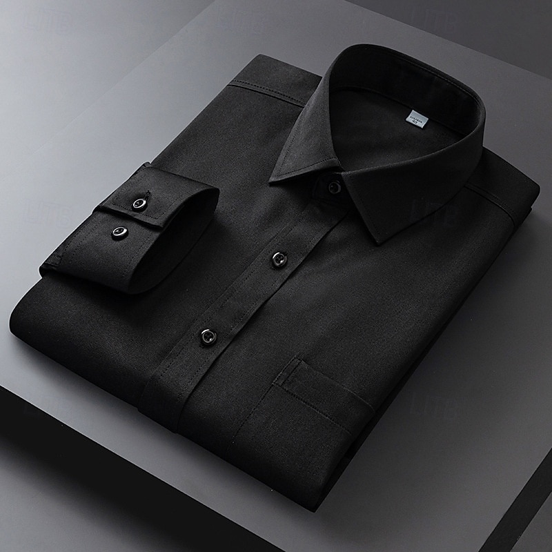 Hombre Camisa para Vestido Camisa sin planchar Plano Diario Exterior Bleu Ciel Azul Marino Manga Larga Cuello Vuelto Verano Primavera Ropa 2026 - $28.99 –P5