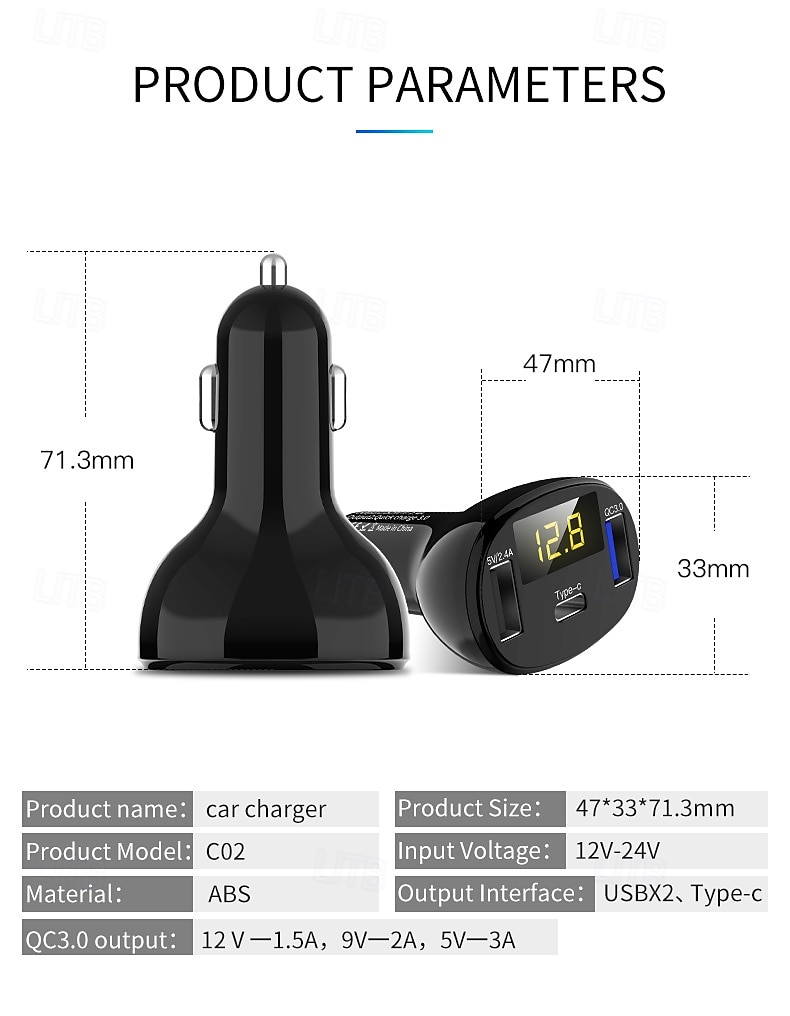 Автомобильное зарядное устройство usb c с поддержкой двух usb и type-c QC3.0 для бытовой электроники, автомобильное зарядное устройство 2025 - $26.99 –P13