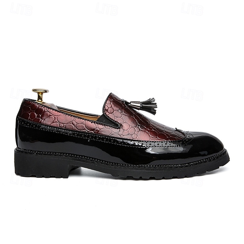 Herrloafers i svart och vitt i lackkonstläder – krokodilpräglade tofsar med grov sula för Gatsby-fest, bröllop, bal, elegant nattliv 2025 - $42.99 –P4