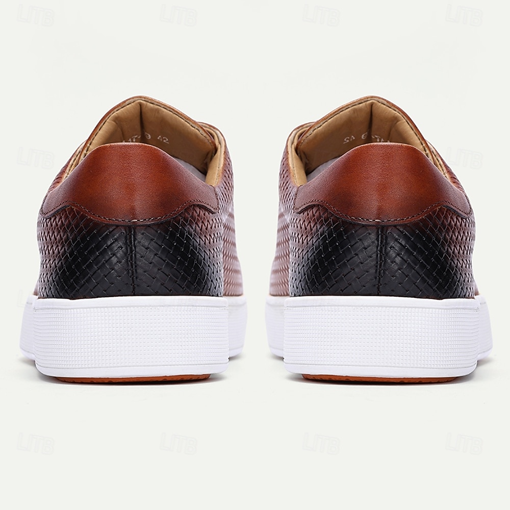 bruna lädervävda sneakers med vit sula för män | mångsidig för casual och business casual 2025 - $94.99 –P5