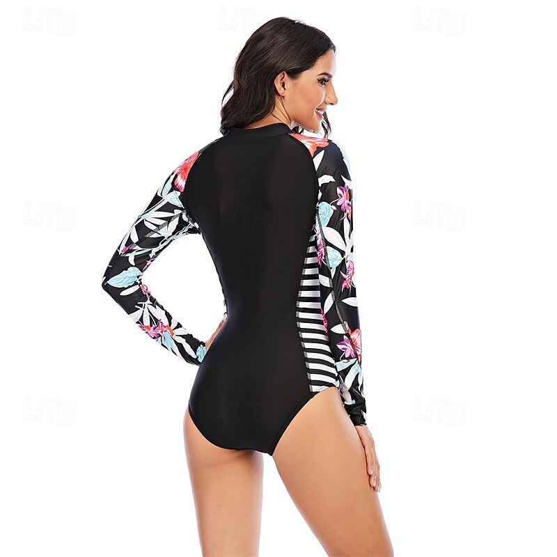 Femme Maillot Anti UV Maillot de bain 1 pièce Protection solaire UV UPF50+ Poids Léger manche longue Spandex Le Maillot de corps Maillot de bain Zip sur le devant Natation Surf Plage Sports nautiques de 2025 ? $24.79 –P4