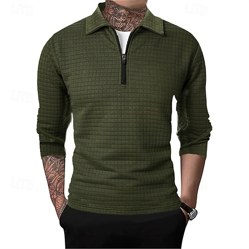 Férfi Gofris pólóingek Quarter Zip Polo Napi Szabadság Negyed irányítószám Hosszú ujj Divat Modern Sima Tavasz Ősz Normál Fekete Fehér Bor Sötétkék Khakizöld Katonai zöld Gofris pólóingek 2025 - $16.49 –P13
