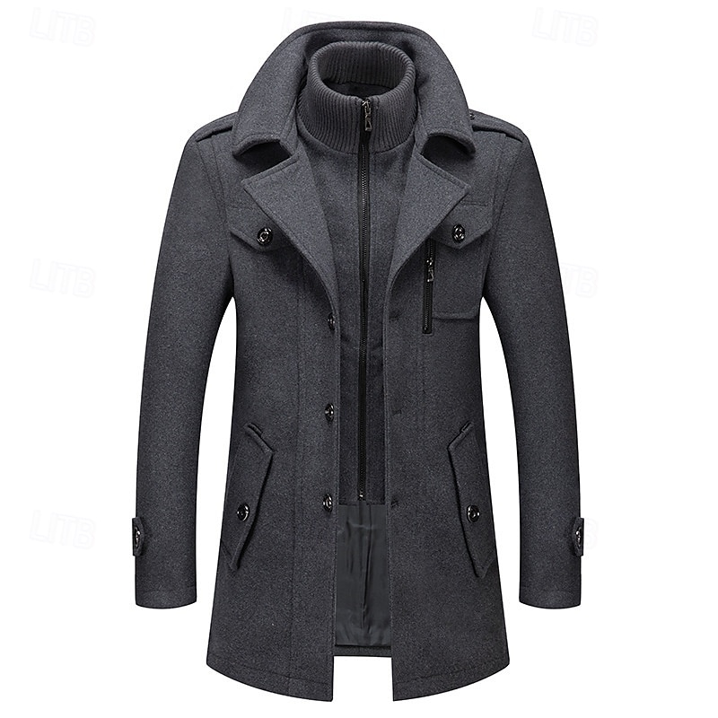 Hombre Abrigo de invierno Abrigo de lana Sobretodo Abrigo corto Exterior Trabajo Otoño invierno Lana Resistente al Viento Templado Ropa de calle Ropa Brasieres Esencial Color sólido Cuello enrollado 2025 - $88.99 –P7