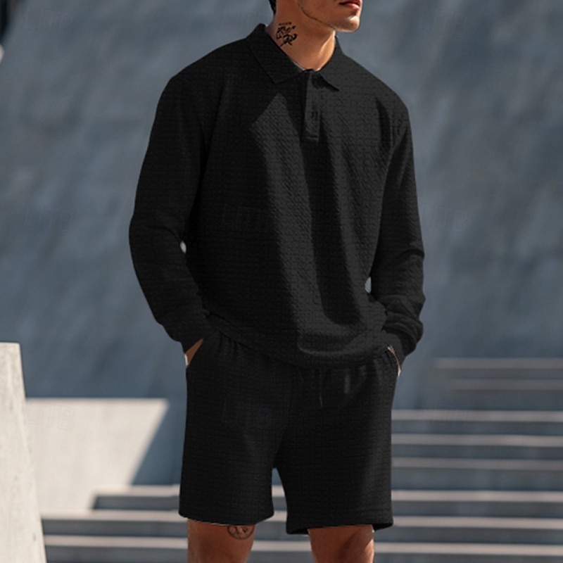 Herren Zweiteilig Poloshirts Reißverschluss-Polo Polo-Set Langarm Kurze Hose Polokragen Halber Reißverschluss Sommer Frühling Herbst Farbblock Klassisch Gymnastik Lässig 2 teilig Urlaub 2025 - $40.99 –P10