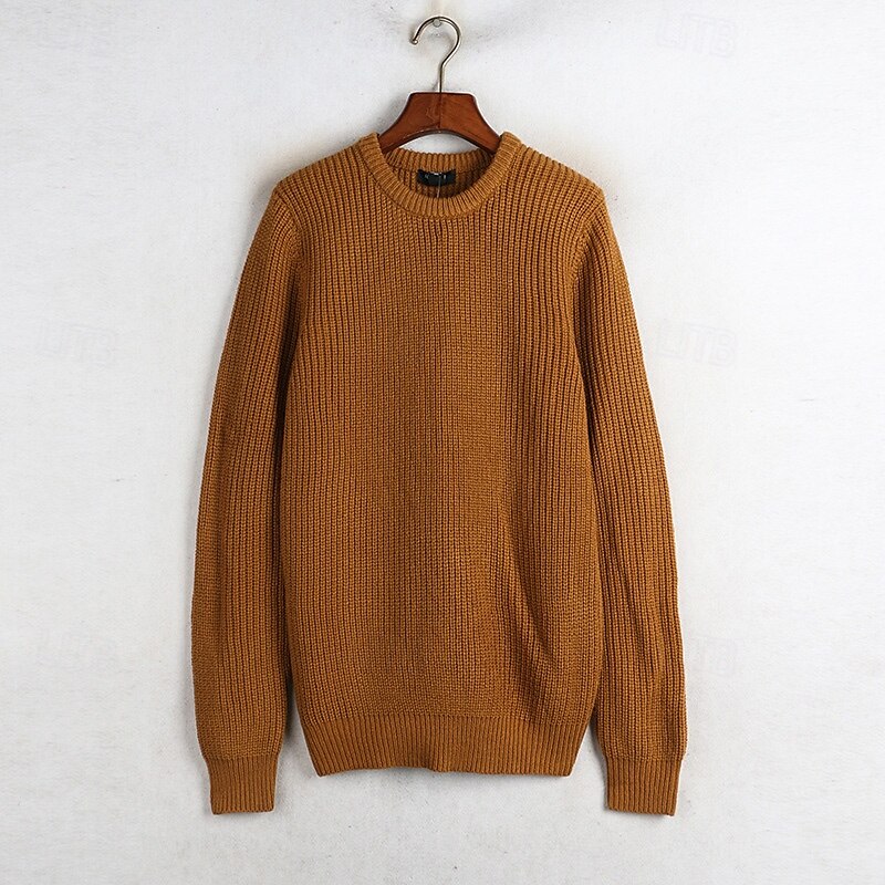 Homme Chandails de Noël Pull Chandail Pull Gauffré Tricoter Style classique Couleur unie Col Ras du Cou Noël Elégant Formel Intérieur Vêtement Tenue Bouffantes Automne Hiver Vin Potiron S M L de 2025 ? $26.99 –P6
