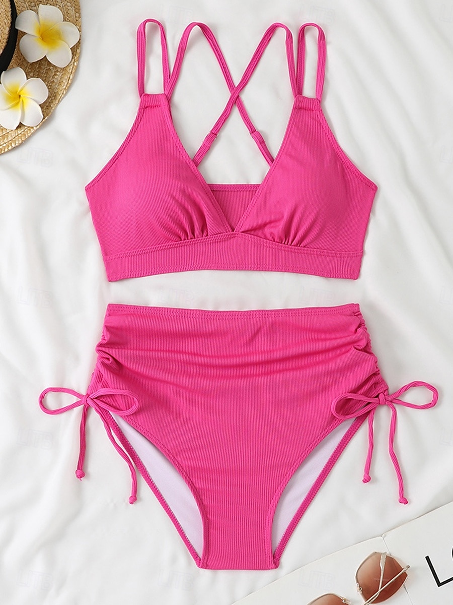 Femme Maillots de Bain Bikinis Slip Brésilien Maillot de bain Dos Nu Patchwork Sexy Couleur unie Col V Sans Manches Maillots de bain de 2025 ? $24.99 –P3