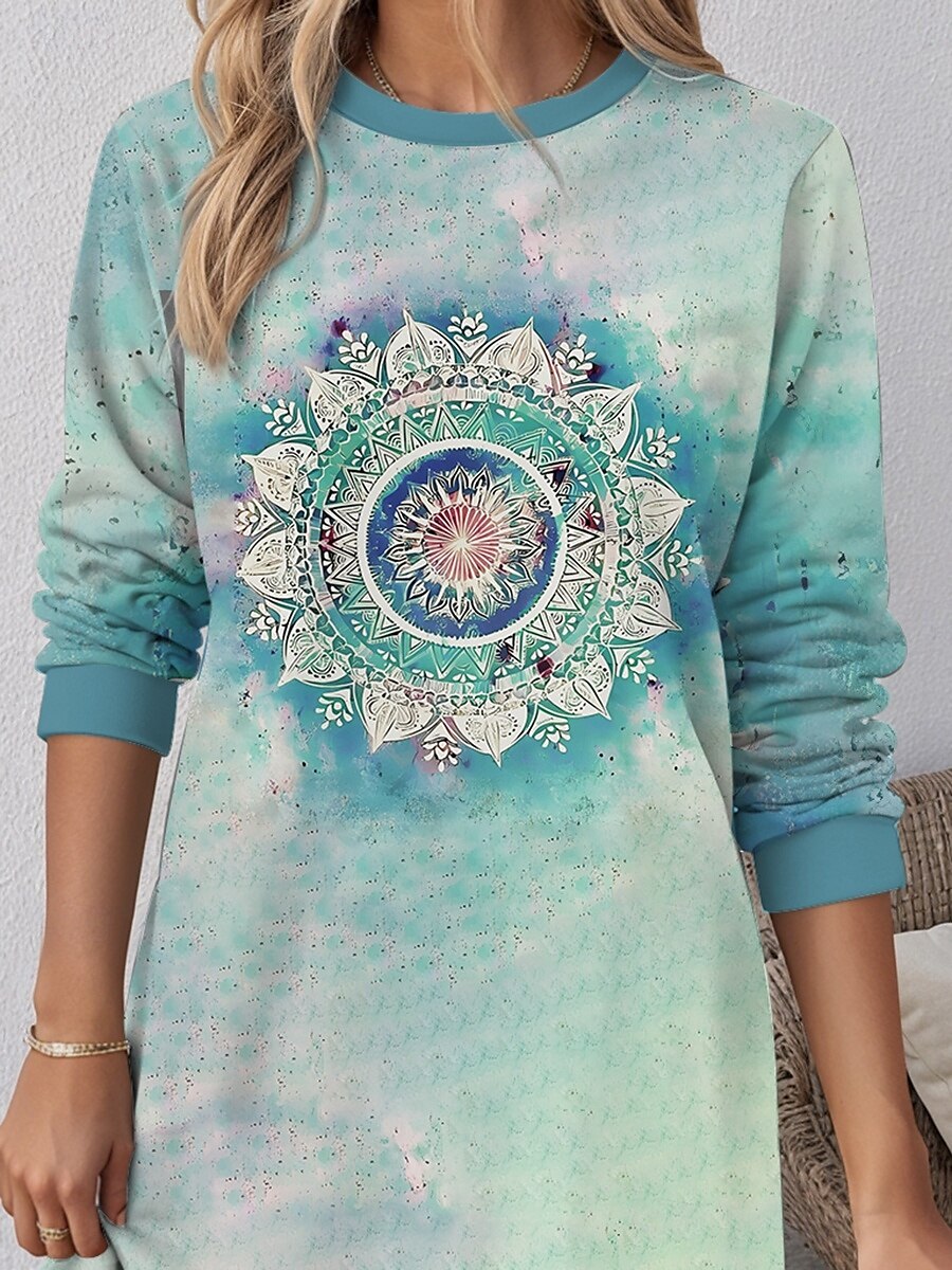Per donna Mini abito Abito in felpa Abito casual Vestito invernale Mini abito Informale Da mare Ufficio Strada Standard Pop art Colore graduale e sfumato Girocollo Blu Autunno Inverno del 2025 a $26.99 -P2