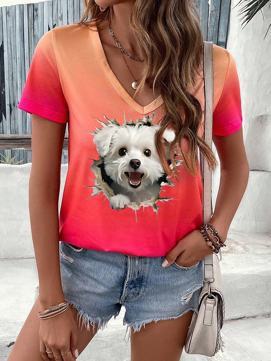 Pentru femei Tricou Animal Stilat Casual Manșon scurt În V Topuri obișnuite Zilnic Imprimeu Portocaliu Vară 2025 - $19.99 –P3
