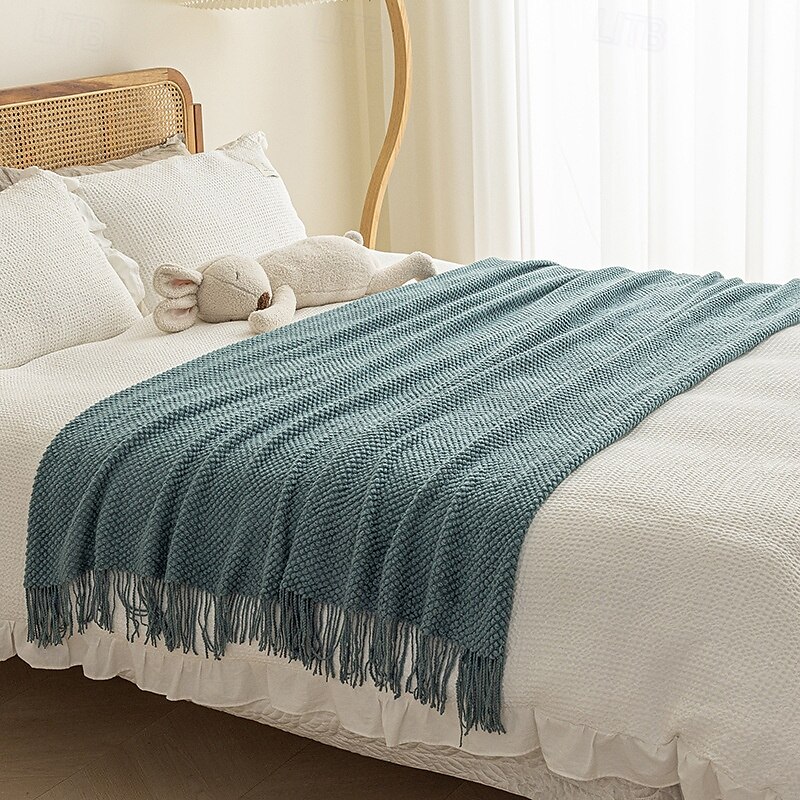 Throw Blanket with Tassel, Knit Throw Blankets Soft Cable Knitted Throw Blankets for Couch Stripe Spring Fall Blanket for Bed Sofa Cozy Lightweight Throw Blankets Scarf for Girls Boys 2025 - $30.99 –P6