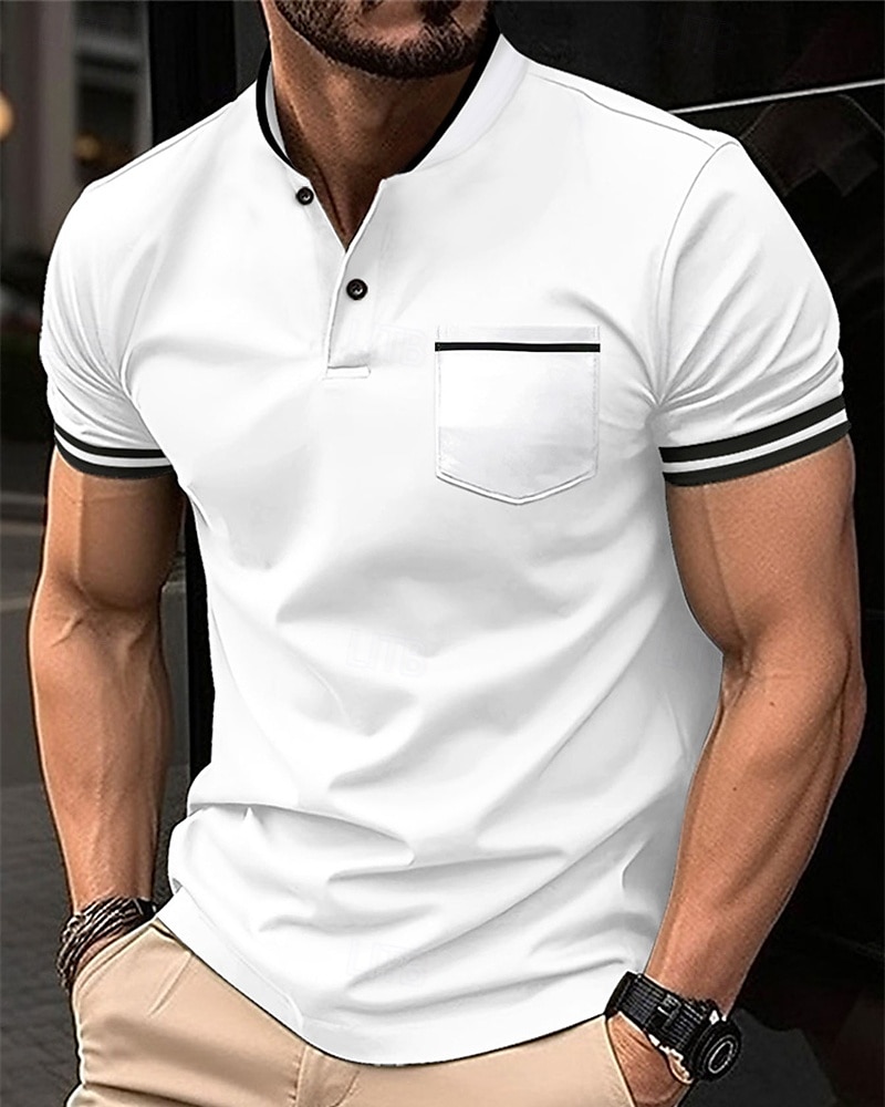 Herren Golfhemd Golf Poloshirts Arbeit Casual Ständer Kurzarm Basic Modern Farbblock Patchwork Knopf Frühling Sommer Regular Fit Wein Schwarz Weiß Himmelblau Khaki Grau Golfhemd 2025 - $17.99 –P2