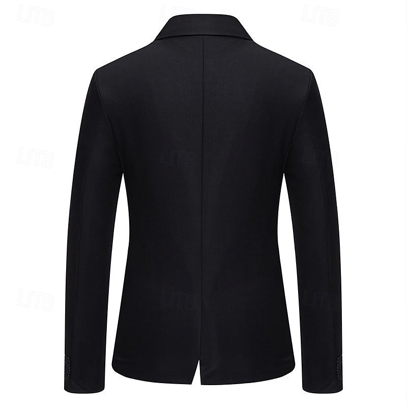 Herren Blazer Sakko Geschäft Cocktailparty Hochzeitsfeier Modisch Brautkleider schlicht Frühling & Herbst Baumwollmischung Farbblock Patchwork Knopf Komfortabel Einreihiger Verschluss Blazer Schwarz 2025 - $44.99 –P10