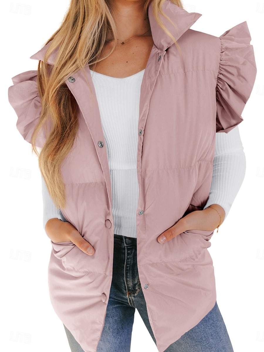 Dames Vest Buiten Straat Dagelijks Herfst Winter Normaal jas Normale pasvorm Houd Warm Ademend Hedendaags Stijlvol Jacks Mouwloos Effen Kleur Met zakken Zwart Blozend Roze Khaki 2025 - $41.99 –P6