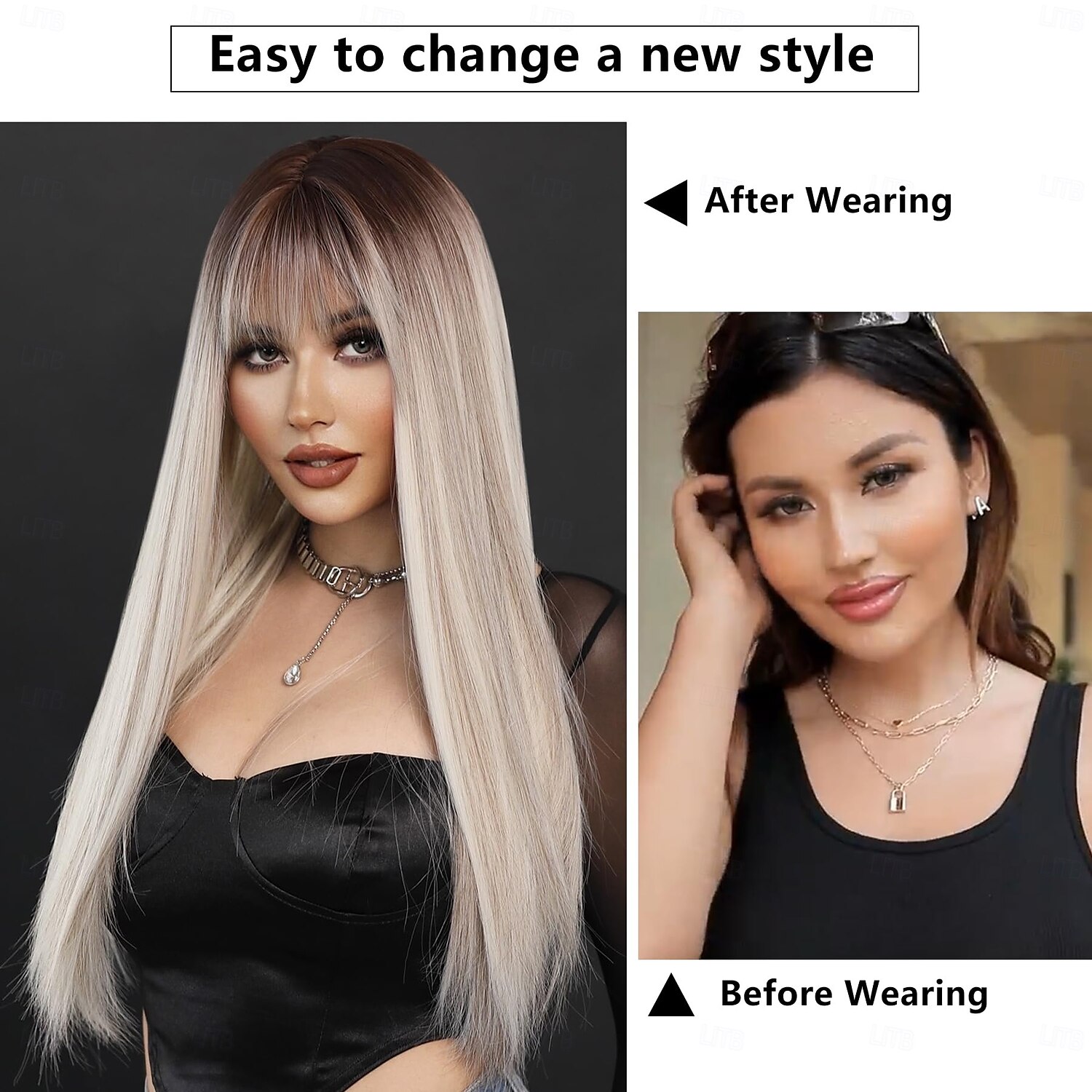 Long Straight Wig with Bangs Wig Heat Resistant  Synthetic Wig with Dark Roots Make Natural Looking Wigs for Women Party Cospaly Wig and Daily Used 2025 - $19.99 –P7