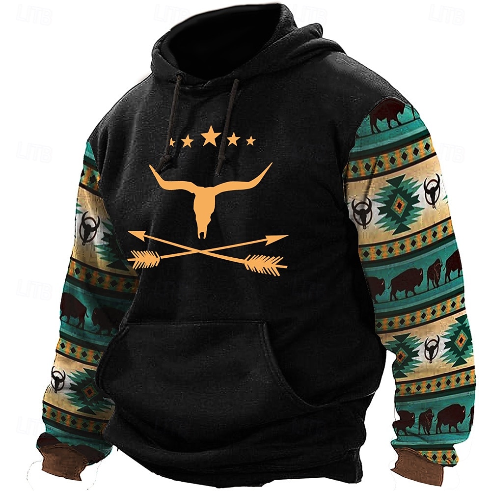 Per uomo Azteca Cowboy Felpe Felpa Soprabiti Felpa con cappuccio Girocollo Etnico Stampa 3D Per eventi Abbigliamento di strada Nero Blu A cordoncino Autunno Inverno progettista del 2025 a $29.99 –P5