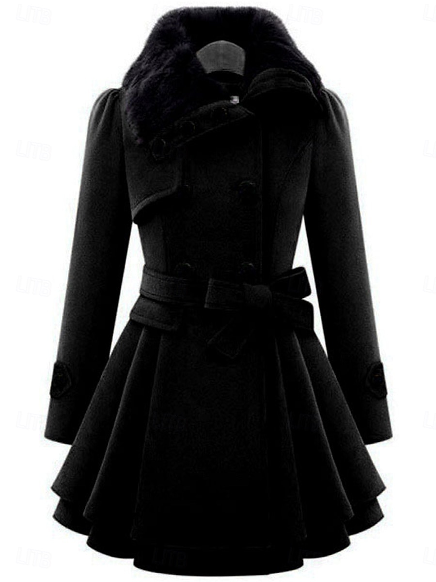 Women's Coat Pea Coat Windproof Warm Patchwork Buttons Elegant Fashion Solid Color Daily Turndown Regular Fit Long Sleeve Outerwear Black Khaki Fall Winter 2025 - $39.99 –P3