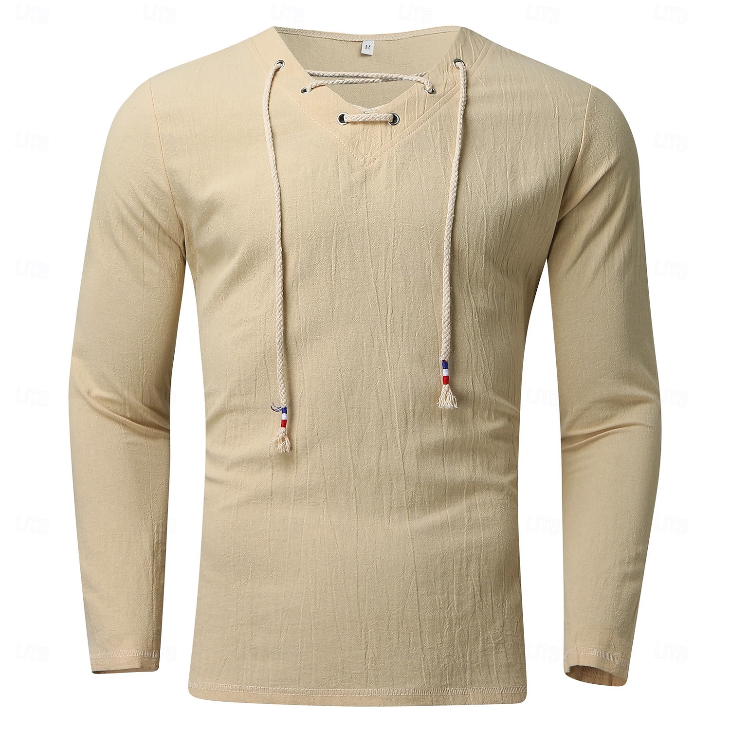 Bărbați Cămașă de in Tricouri Tricou cu maneca lunga Manșon Lung În V Primăvara & toamnă Culoare solidă Casual Cu Șiret Vacanță homewear Alb Top tricou pentru bărbați 2026 - $21.99 –P7