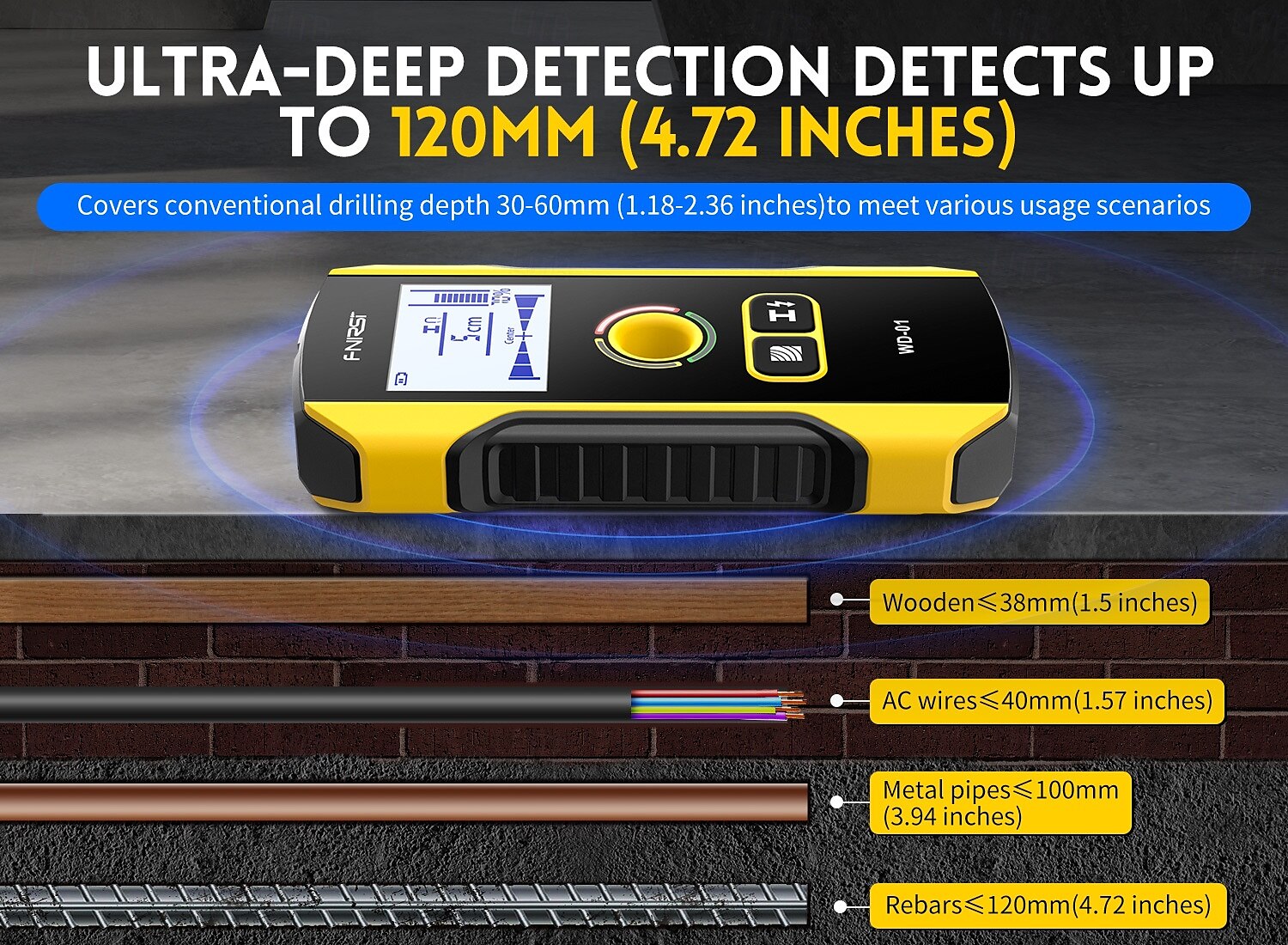 Portable Handheld Wall Scanner Wooden AC Wires Metal Pipes Rebars Detecting Tool Indicator Light Drill Hole Tool 2025 - $132.99 –P5