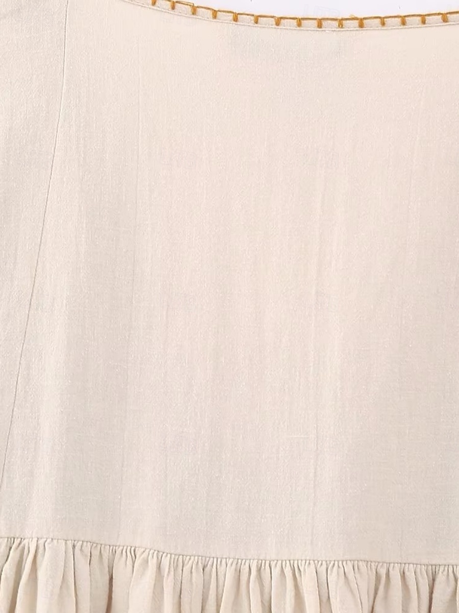 Dam Mini klänning Vardagsklänning A linjeklänning Boho-klänning bohemliv Ledigt Semester Dagligen Normal Blommig 3/4 ärm V-hals Beige Vår Höst 2025 - $42.99 –P8
