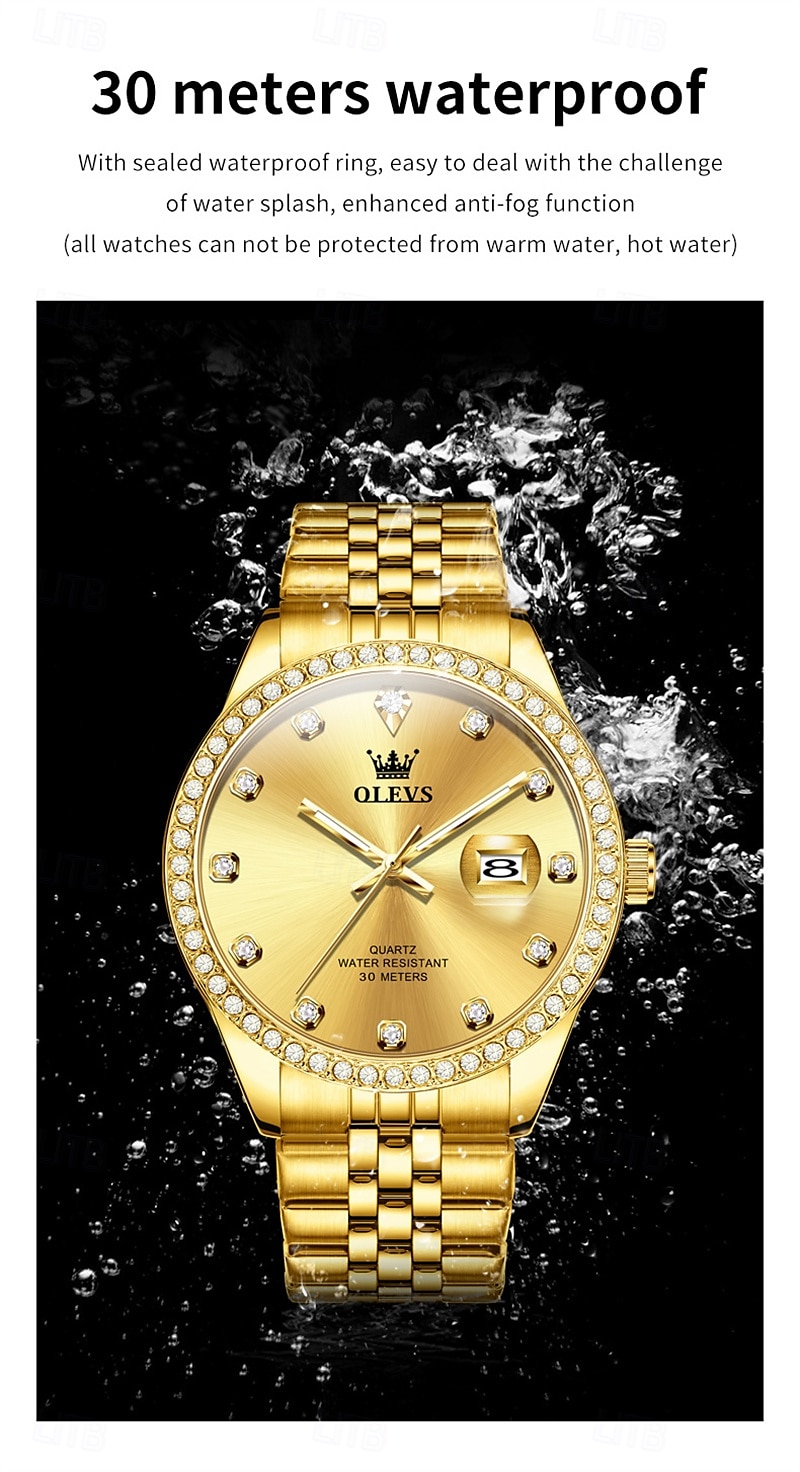 New Olevs Olevs Brand High-Grade Business With Diamond Men'S Watch Luminous Calendar Steel Belt Simple Leisure Fashion Quartz Watch Waterproof Sports Men'S Wristwatch 2025 - $36.99 –P3