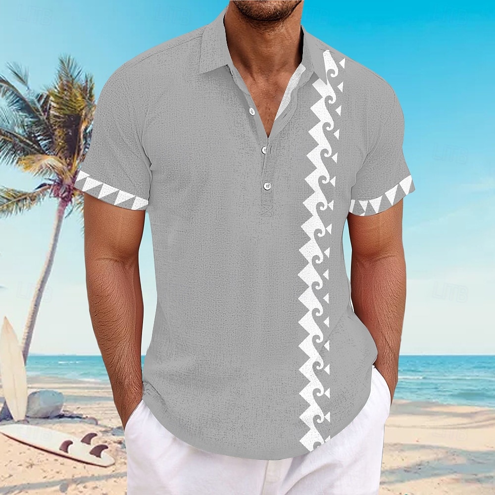 Herren Hawaiihemd Sommerhemd Knopfhemd Aloha-Shirt Kurzarm Hawaiianisch Strand Design Urlaub Sommer Frühling Umlegekragen Knopf Blau Grau 2025 - $24.99 –P2