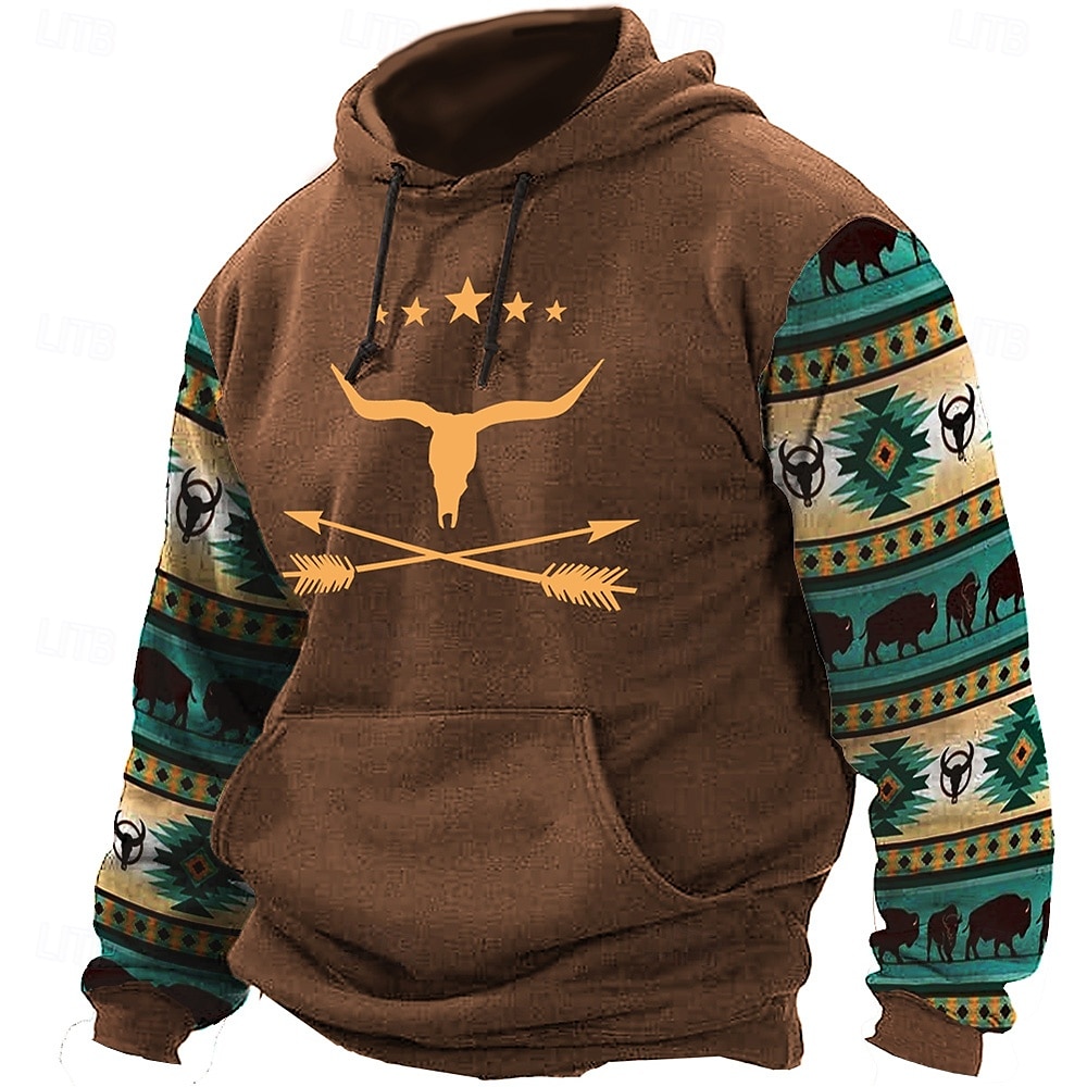 Per uomo Azteca Cowboy Felpe Felpa Soprabiti Felpa con cappuccio Girocollo Etnico Stampa 3D Per eventi Abbigliamento di strada Nero Blu A cordoncino Autunno Inverno progettista del 2025 a $29.99 –P1
