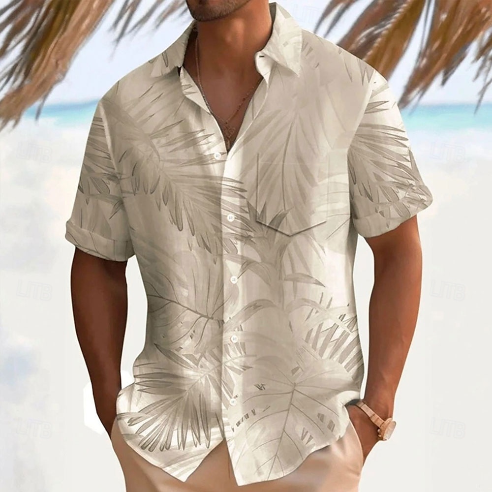 Men's Palm Leaf Casual Shirt Summer Hawaiian Shirt Aloha Shirt Short Sleeve Hawaiian Resort Vacation Casual Summer Spring Turndown Button Up White Pink Blue Green Beige 2025 - $24.99 –P4