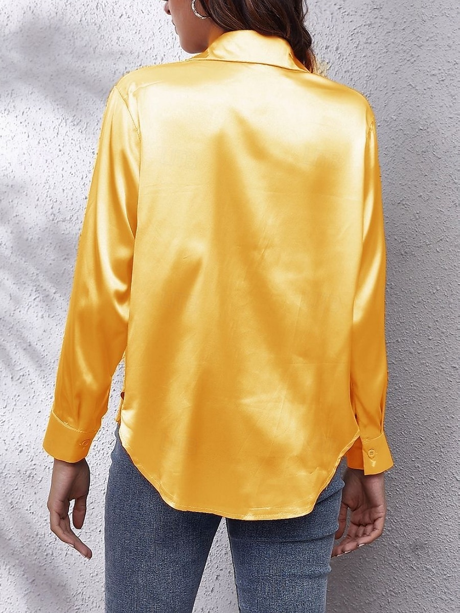 Per donna Camicia Elegant Elegante Raso/Satin Tinta unica Affari Moderno Casual Manica Lunga Colletto a Camicia Top Regolari Lavoro Abbigliamento Formale Bottoni Giallo Rosa Vino Blu Verde Estate del 2025 a $24.99 –P8
