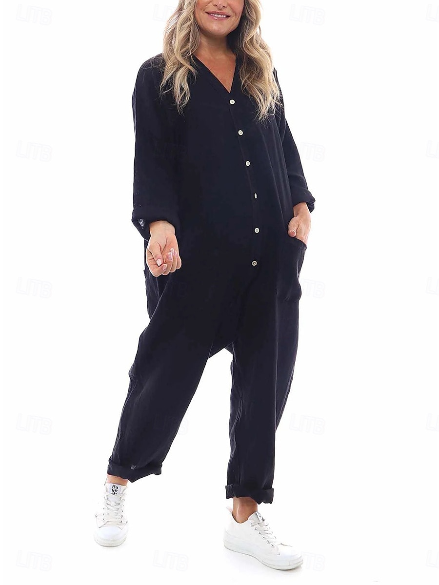 Dam Vanligt Jumpsuit Mode Streetwear Fullängd Ensfärgat Lappverk Snabb tork Mateial som andas Microelastisk Svart Blå Grå Vår & Höst Normal 2025 - $36.99 –P4
