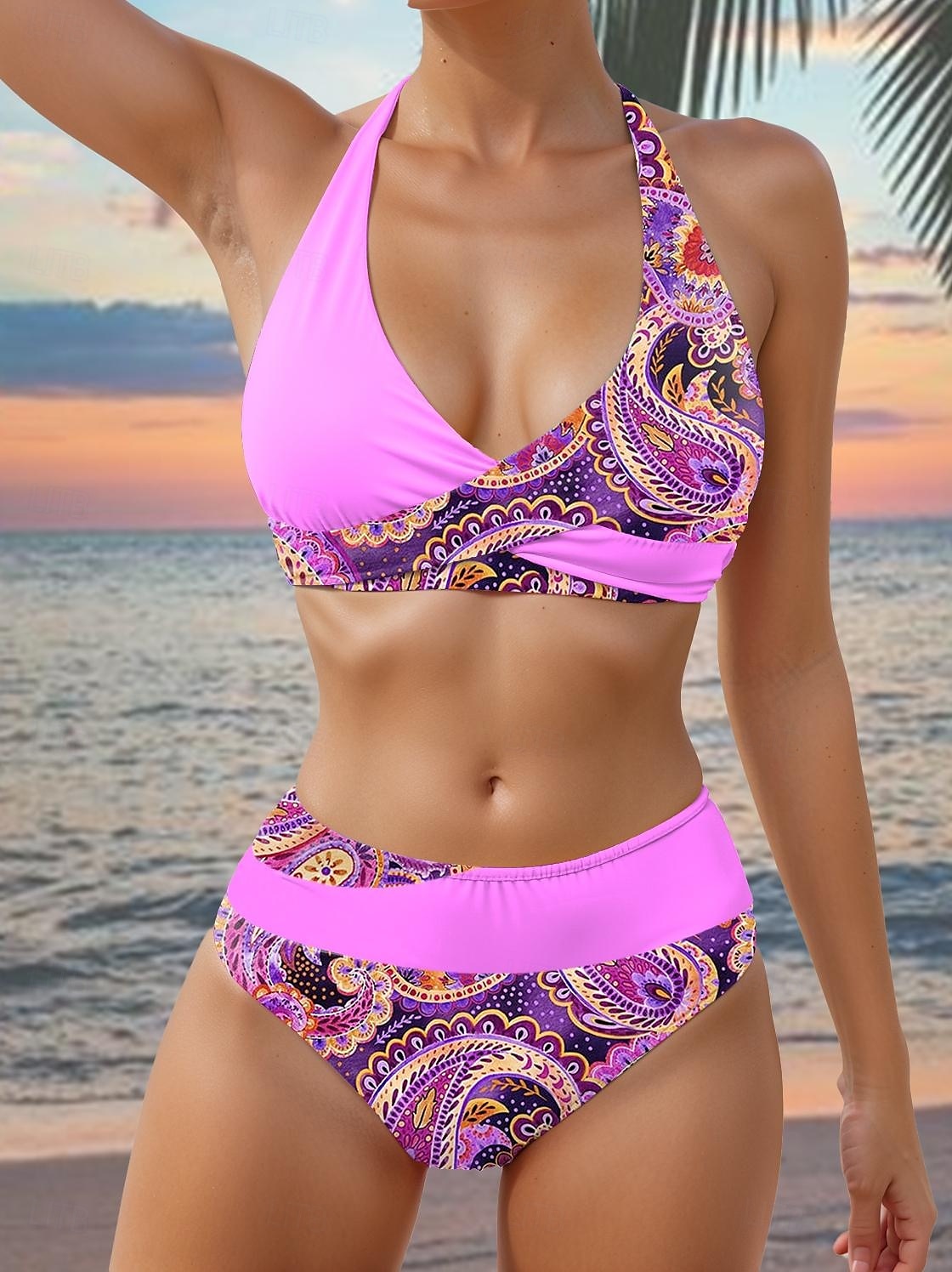 Kostiumy kąpielowe dla kobiet bikini 2-częściowy odważny kostium kąpielowy bez pleców wakacje plażowy paisley halter neck bez rękawów 2025 - $29.99 –P1
