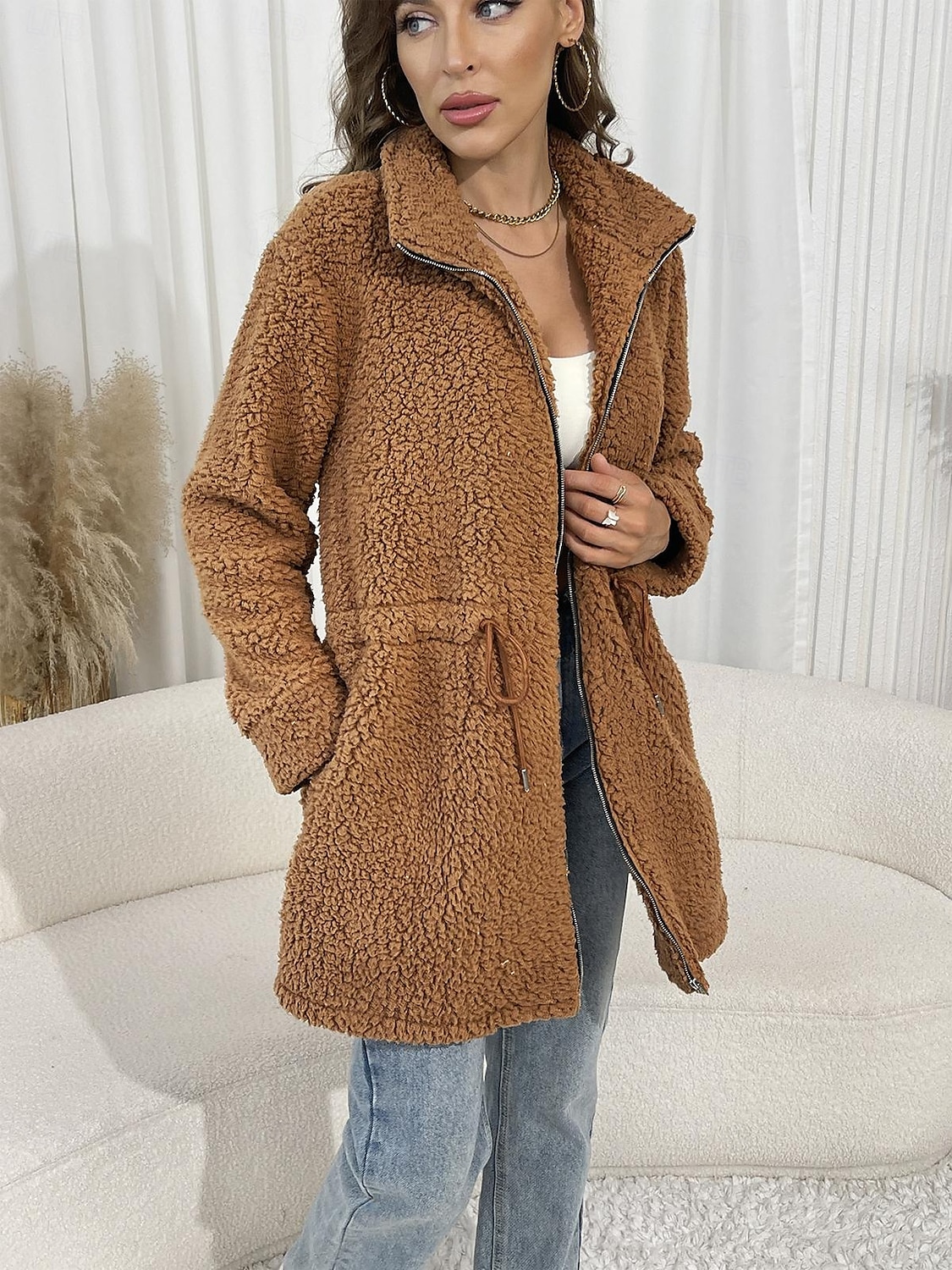 Dámské Zimní kabát Zahřívací Pohodlné Večírek ulice Dar Běžné / Denní Zip Kapsy Zip Stojáček Módní Denní Venkovní Na běžné nošení Pevná barva Běžný Svrchní oděvy Dlouhý rukáv Podzim Zima Hnědá S M L 2025 - $41.99 –P1