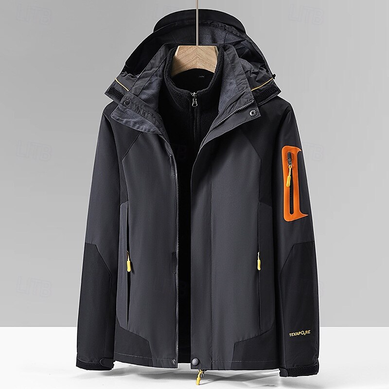 Hombre Chaqueta Softshell Chaqueta para senderismo Invierno Al aire libre Bloque de color Mantiene abrigado Resistente al Viento Resistente al Agua Chaquetas 3-en-1 Chaqueta cortavientos Viaje Negro 2025 - $62.39 –P4