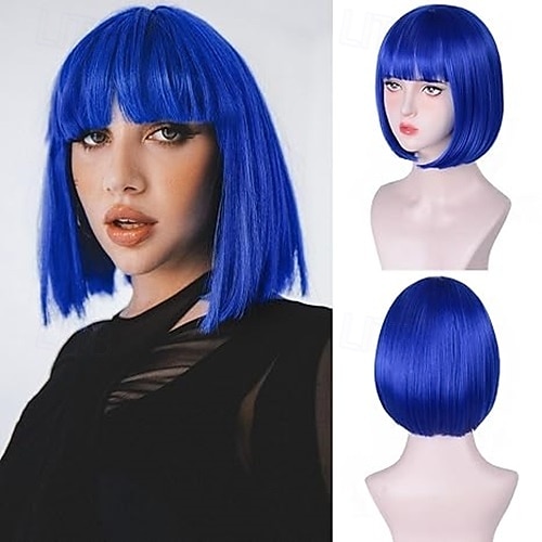 parrucche bob corte per donne parrucca bob con frangia parrucca bob liscia super morbida e facile da indossare, parrucca sintetica colorata per tutti i giorni, cosplay del 2025 a $18.49 –P5