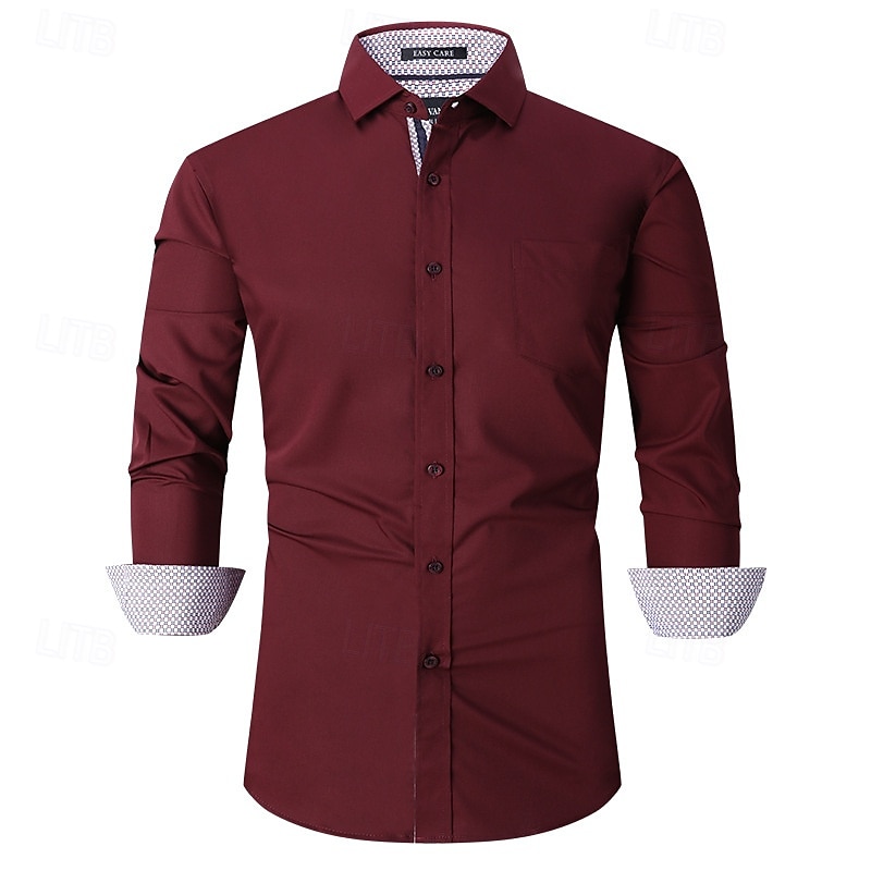 Men's Shirt Dress Shirt Button Up Shirt Plain Wedding Party Black White Pink Wine Long Sleeve Lapel Spring &  Fall Clothing Apparel 2025 - GBP £29 –P5