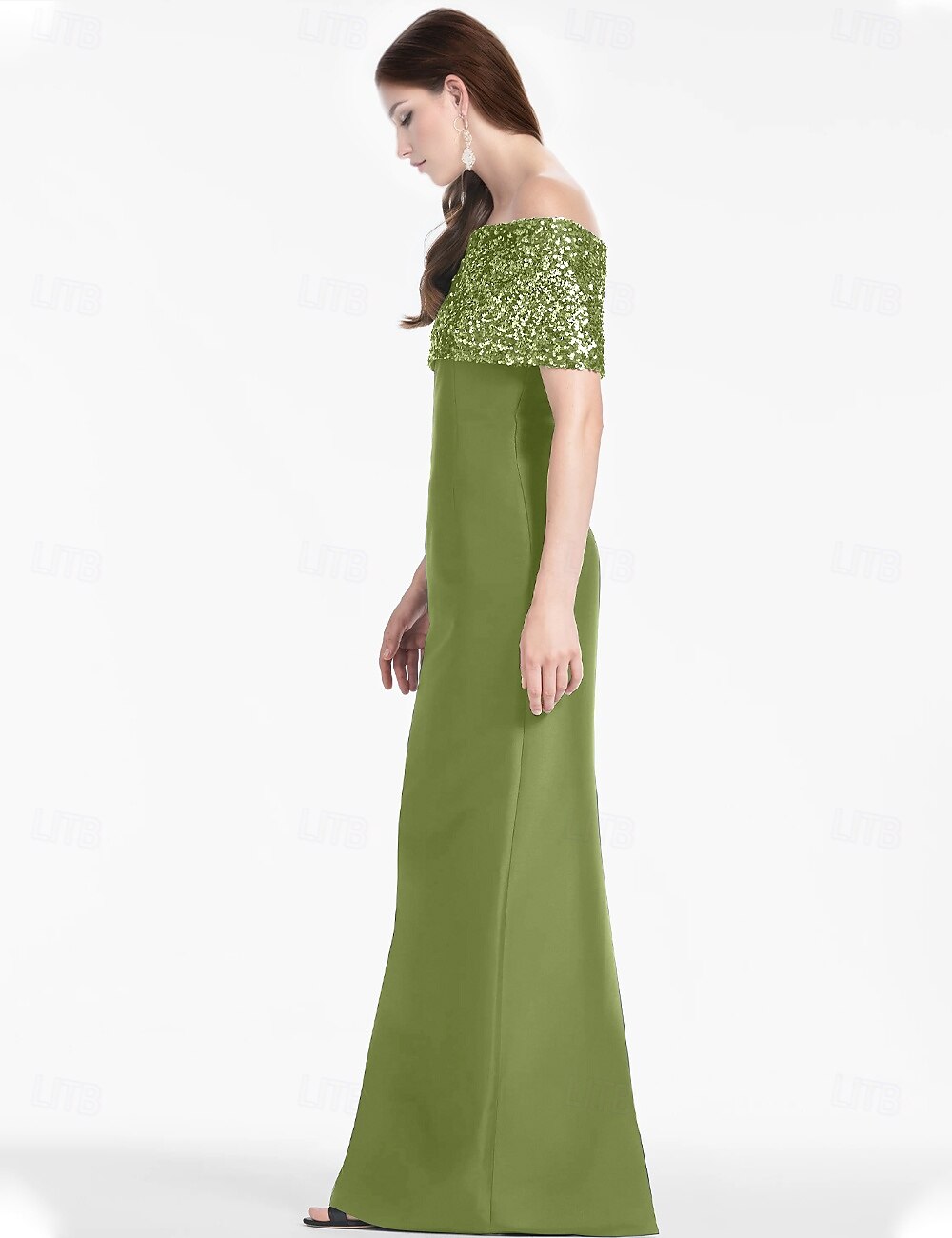 Robe de Soirée Fourreau  Colonne Élégante Robe de Mariage Formelle Longueur de Sol Manches Courtes Hors Épaule Satin avec Paillettes Fente de 2025 ? $131.99 –P2