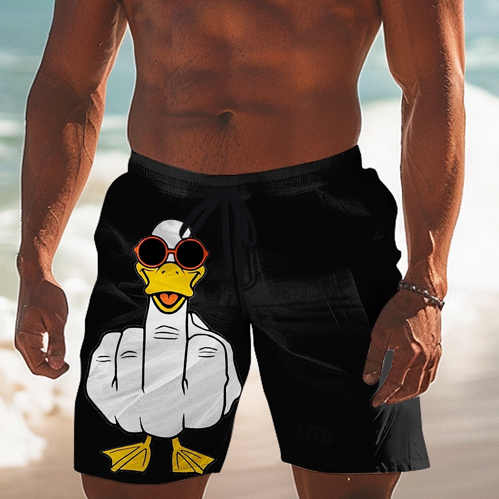 Férfi Állat Kacsa Vicces gesztusok Úszónadrág Deszkás short Rövidnadrágok Közepes csípő Utcai sikk Hawaii Hétköznapi Napi Szabadság Zseb Zsinór Rugalmas derék Tervező Ruházat 2025 - $19.99 –P4