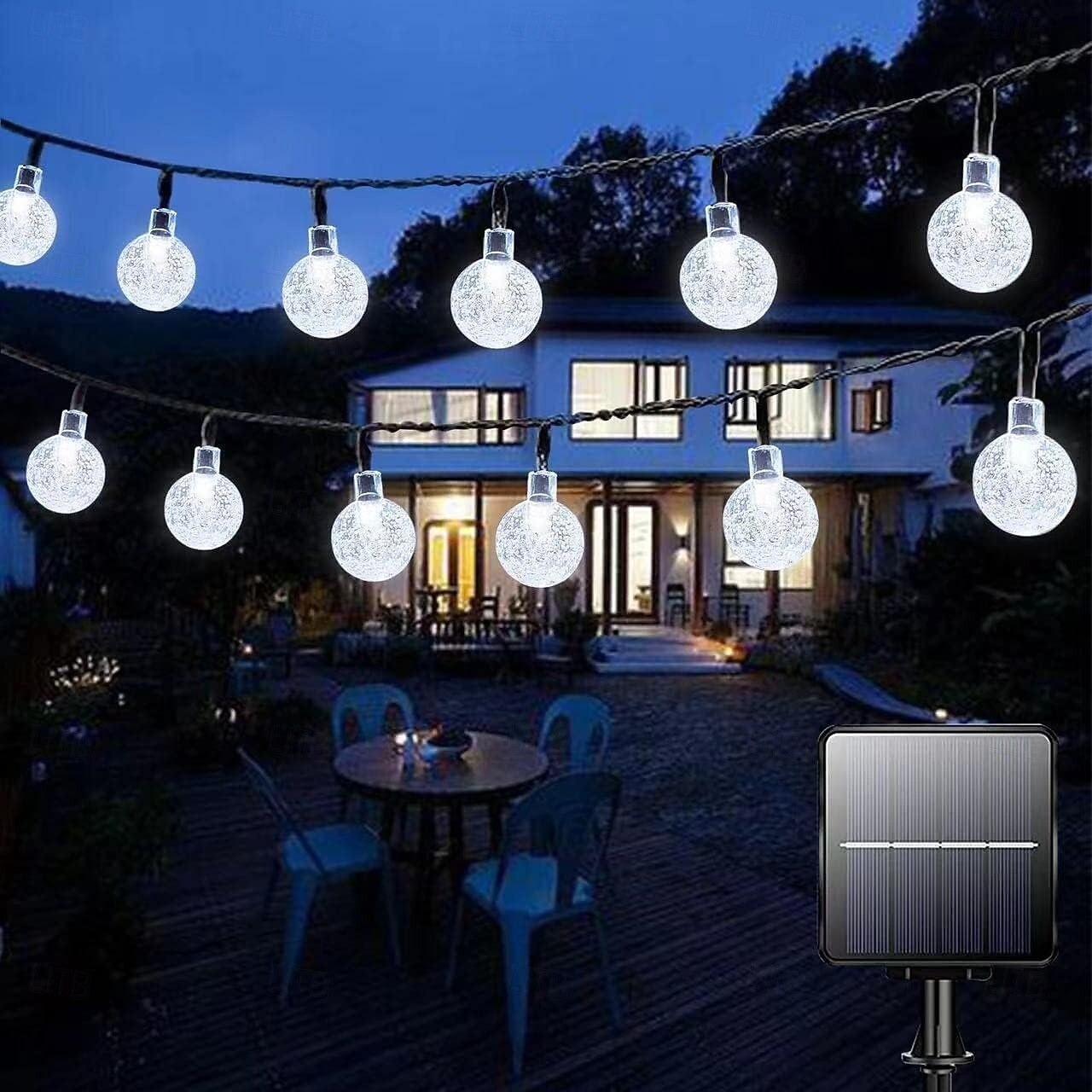 Luzes de corda solares de 7 m, 50 LEDs, el 5 mm, branco quente/branco frio/azul, luzes de festa de fim de ano movidas a energia solar com suporte de montagem para natal, casamentos e eventos ao ar de 2025 por $20.99 –P14