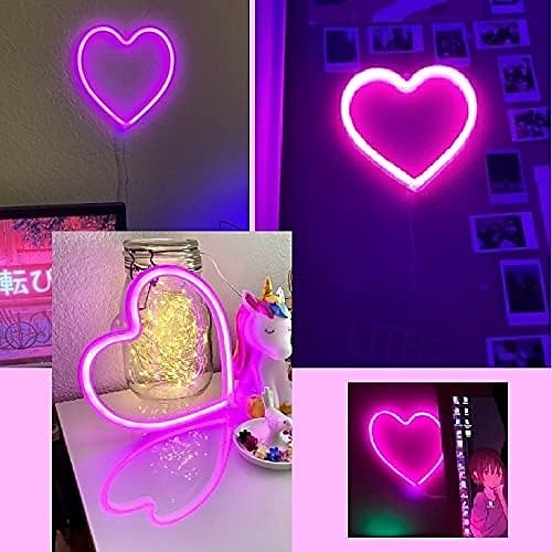rosa hjärta neonljus - led alla hjärtans dag  & festinredning perfekt för flickrum, sovsal, heminredning för bröllopsdagar 2025 - $22.99 –P18