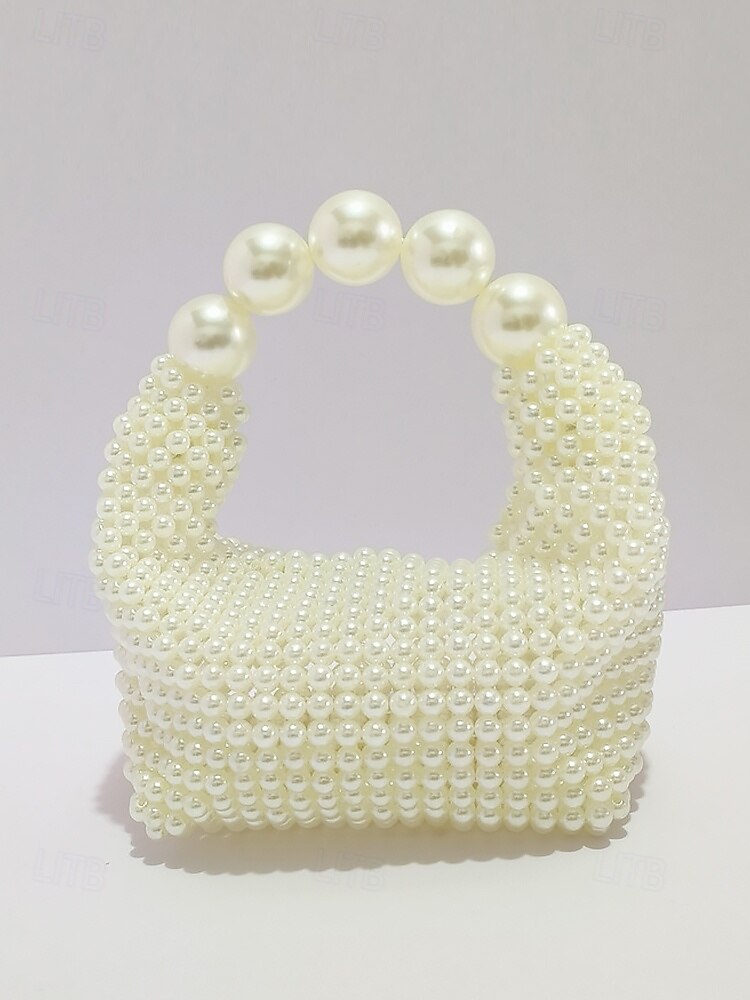 Women's Faux Pearl Beaded Handbag with Large Pearl Handle, Elegant Evening Clutch for Weddings, Parties and Formal Events Black Silver Beige 2025 - $34.99 –P3