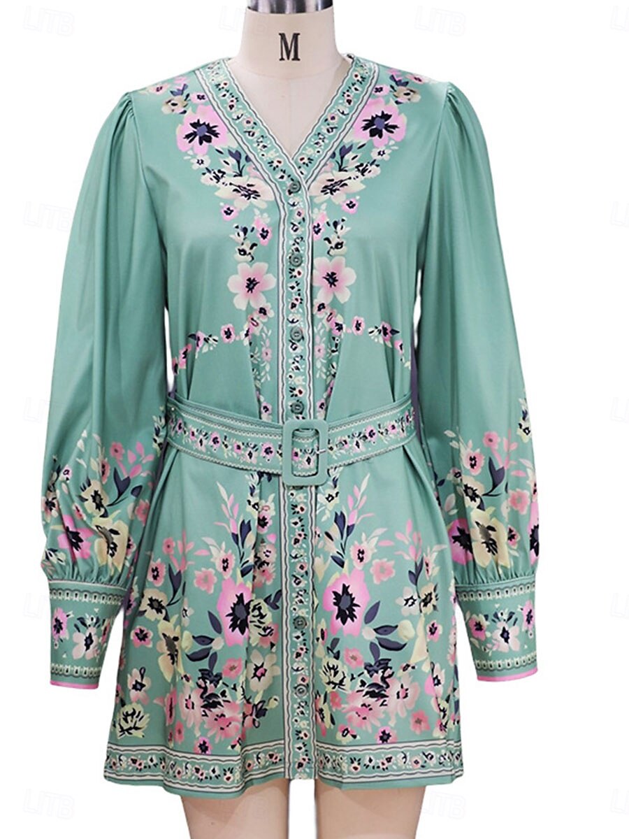 Mulheres Minivestido Vestido casual Vestidos Boho Chic Vestido Boho Elegante Boêmia Estilo bonito Férias Diário Praia Ajuste Largo Gráfico Manga Longa Decote V Verde Claro Azul Céu Roxo Primavera de 2025 por $41.99 –P5