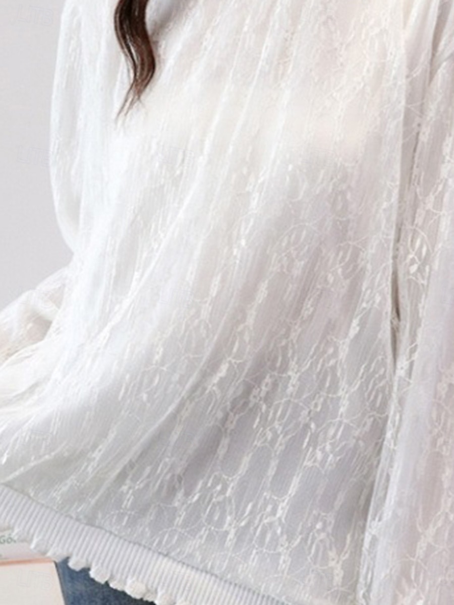Per donna Top fluidi Tinta unica Elegante Donne Manica lunga Collo alto Top regolari Per uscire Pizzo Bianco Grigio Primavera Autunno del 2025 a $39.99 –P3