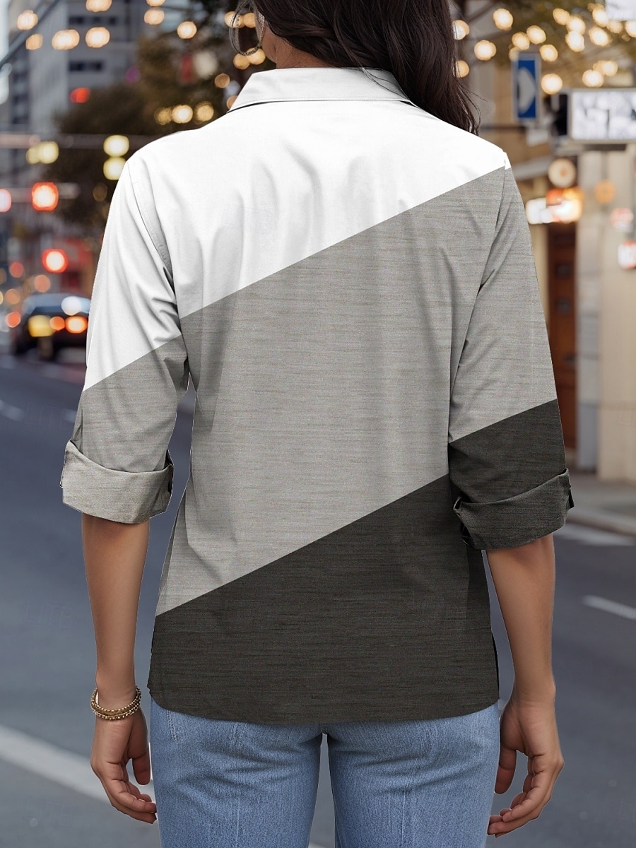Dames Overhemd Geometrisch Casual Lange mouw Overhemdkraag Normale tops Werk Dagelijks Knop Afdrukken Grijs Lente Herfst Winter 2025 - $32.99 –P2