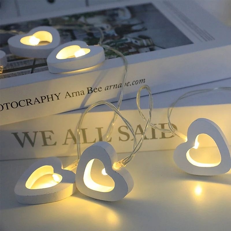 10/20LEDs Valentine's Day Wooden Heart String Lights LED Fairy Lights Hanging Wood Love Lamp Garland Valentine's Day Wedding decor 2025 - $12.99 –P7
