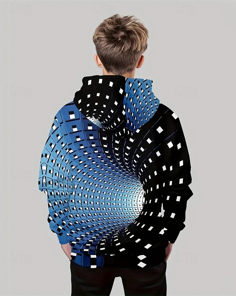 Pojkar 3D Grafisk Geometrisk Huvtröja Långärmad Vår Höst Mode Streetwear Barn 4-12 år Huva Utomhus Ledigt Dagligen Normal 2025 - $18.99 –P2