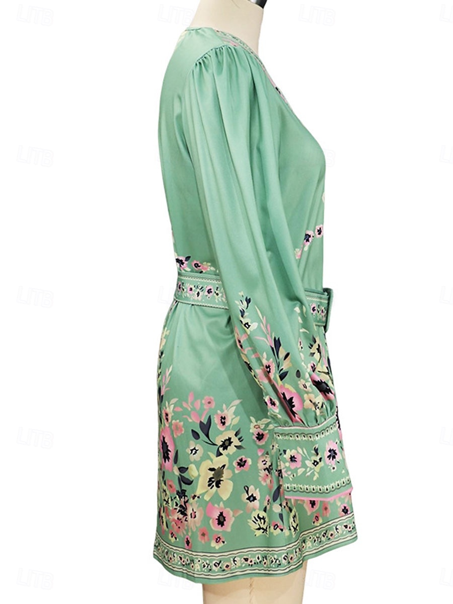 Mulheres Minivestido Vestido casual Vestidos Boho Chic Vestido Boho Elegante Boêmia Estilo bonito Férias Diário Praia Ajuste Largo Gráfico Manga Longa Decote V Verde Claro Azul Céu Roxo Primavera de 2025 por $41.99 –P6