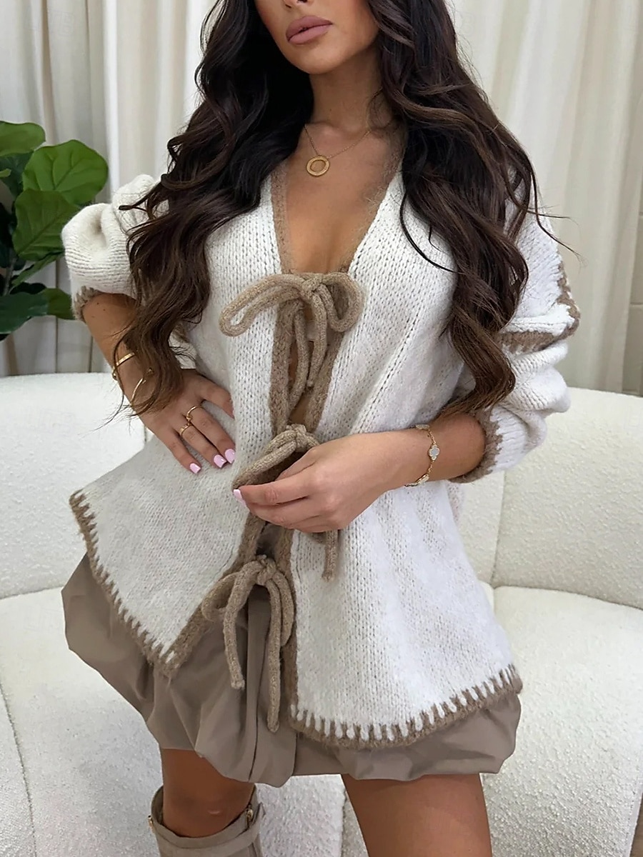Dames Trui Vest Elegant Modieus Streetwear Heldere kleur Open voorzijde Zak Gebreid Lange mouw Normale tops breien Buiten Dagelijks Weekend Blozend Roze Khaki Herfst Winter 2025 - $35.99 –P1